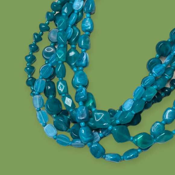 Vintage Twisted 6-Strand Beaded Resin Turquoise Choker Necklace - Picture 5 of 5